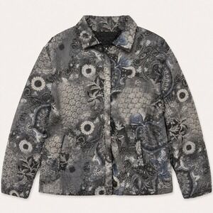 Vtg Y2K UbU Reversible Paisley Zip Jacket Metallic Floral Abstract Retro Silvr L